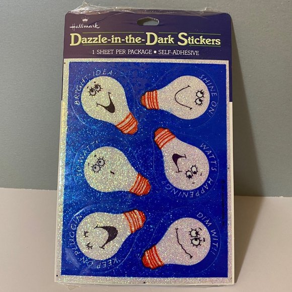 Vintage Hallmark Lightbulbs Dazzle Glow In The Dark Stickers - Picture 1 of 6